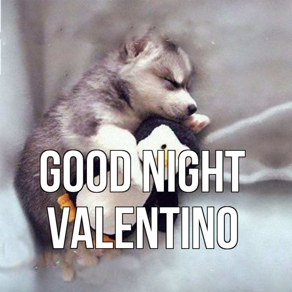 Greetings card с именем, Valentino Good night обнимашки щенка и пингвина Greetings with text for free download 