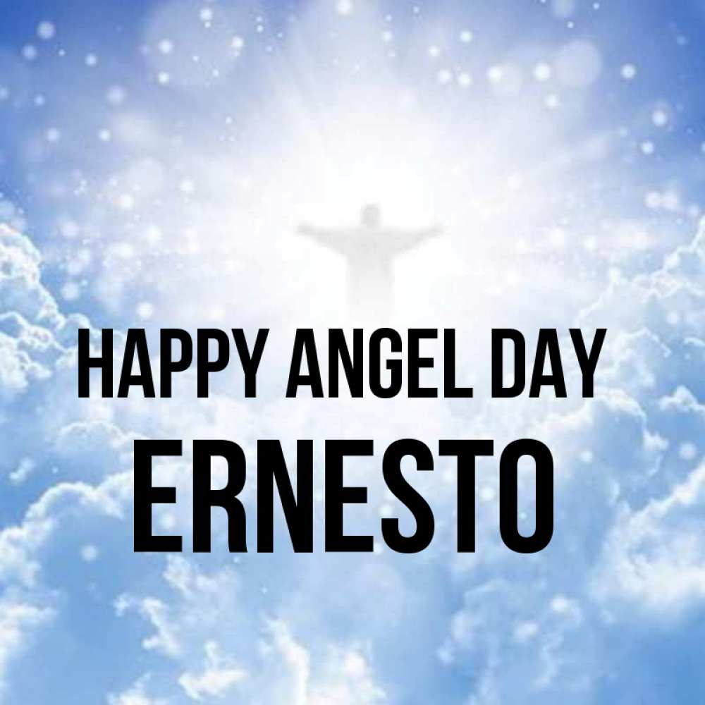 Greetings card с именем, Ernesto happy angel day ангел на облаках в свете солнца Greetings with text for free download 