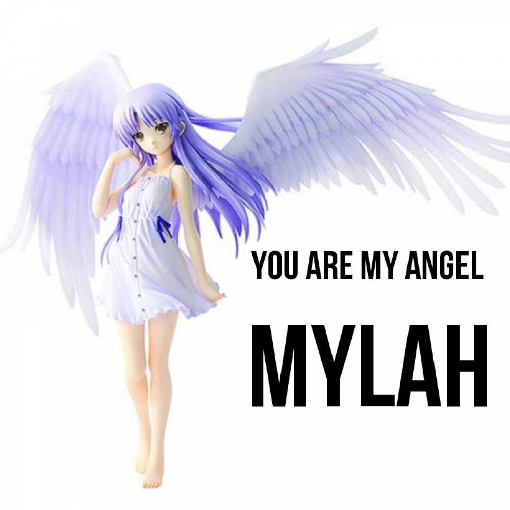 Greetings card с именем, Mylah You are my angel девушка ангел с фиолетовыми крыльями Greetings with text for free download 