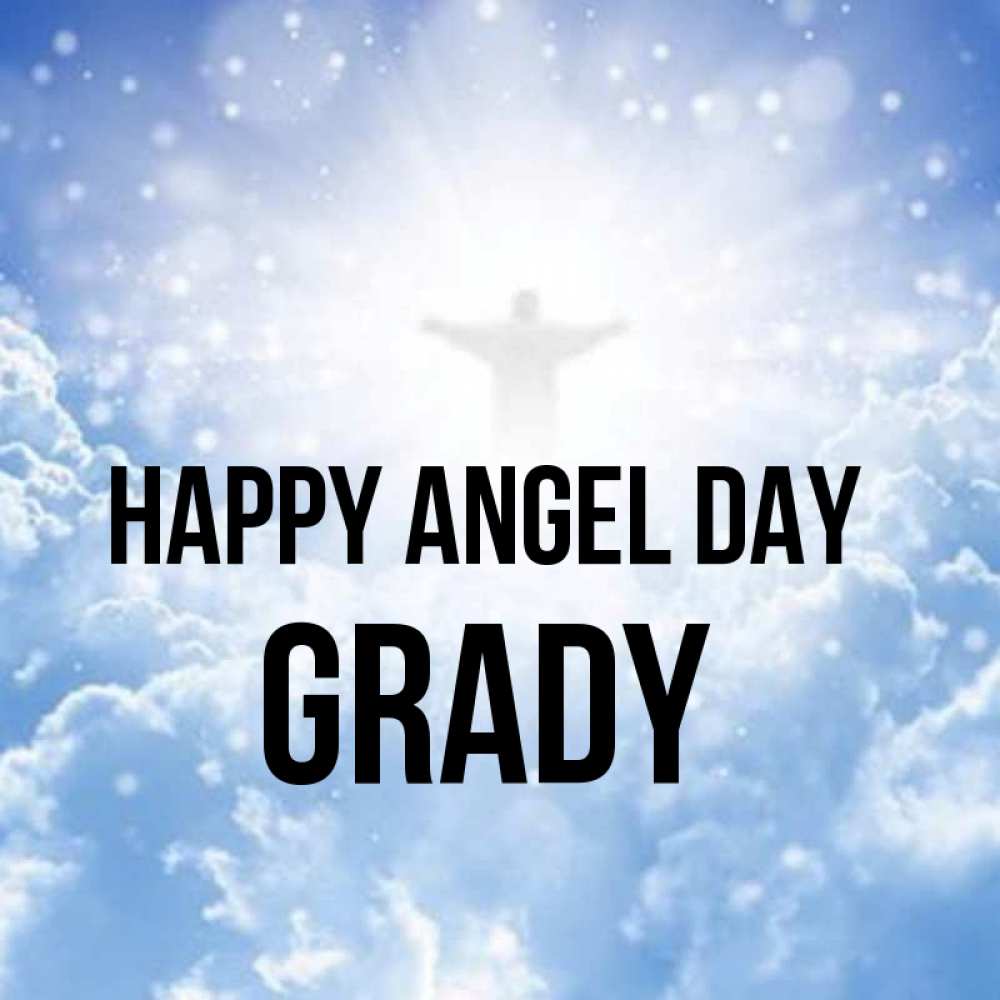 Greetings card с именем, Grady happy angel day ангел на облаках в свете солнца Greetings with text for free download 