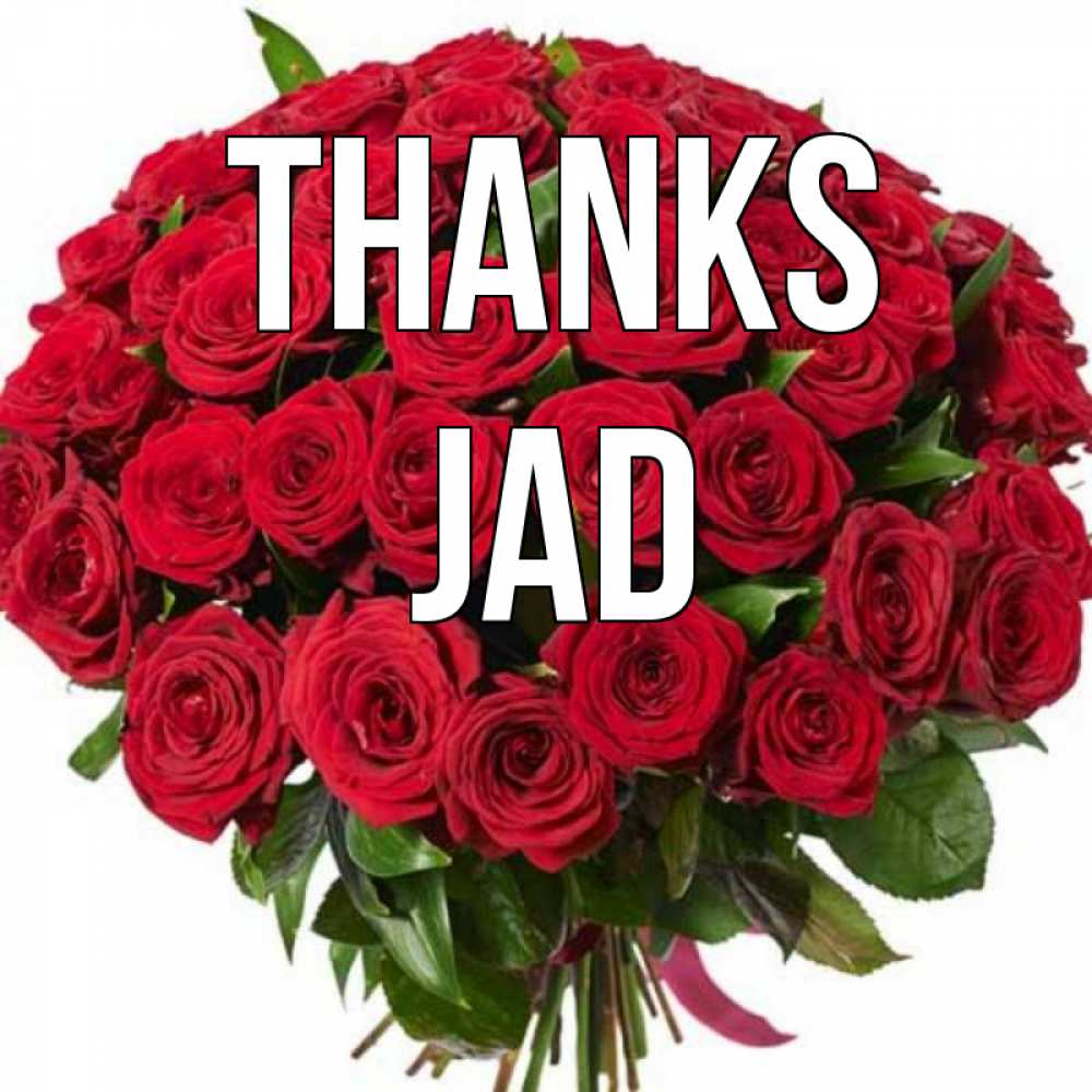 Greetings card с именем, Jad Thanks букет красных роз Greetings with text for free download 