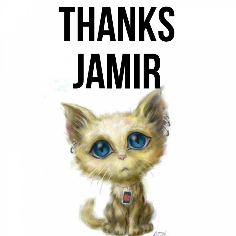 Greetings card с именем, Jamir Thanks рисованный кот благодарит вас Greetings with text for free download 