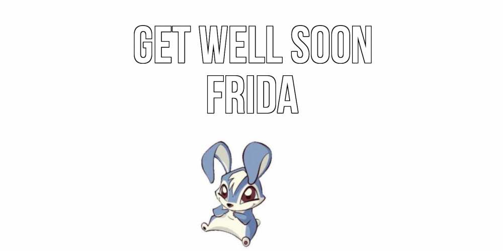 Greetings card с именем, Frida Get well soon серый заяц на открытке про выздоравление Greetings with text for free download 