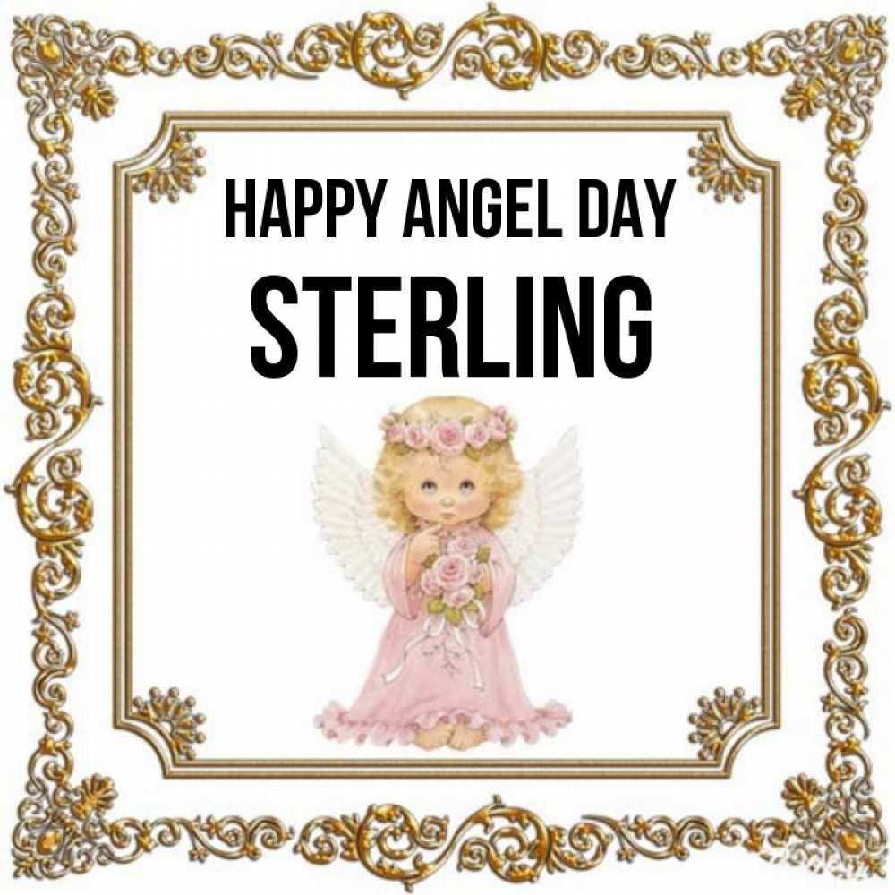 Greetings card с именем, Sterling happy angel day девочка ангел с крыльями и цветами в розовом платье Greetings with text for free download 