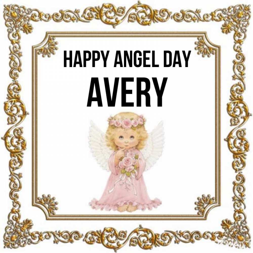 Greetings card с именем, Avery happy angel day девочка ангел с крыльями и цветами в розовом платье Greetings with text for free download 