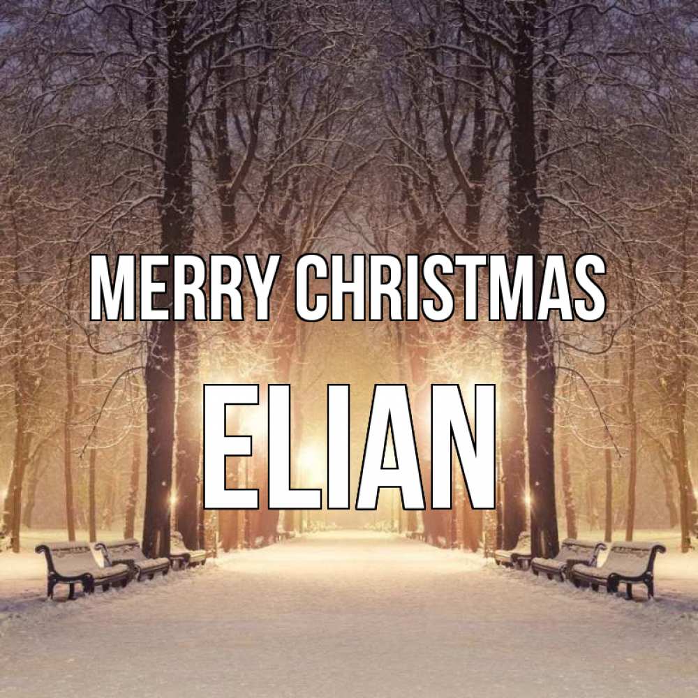 Greetings card с именем, Elian Merry Christmas зима, парк, фонарь, лес Greetings with text for free download 