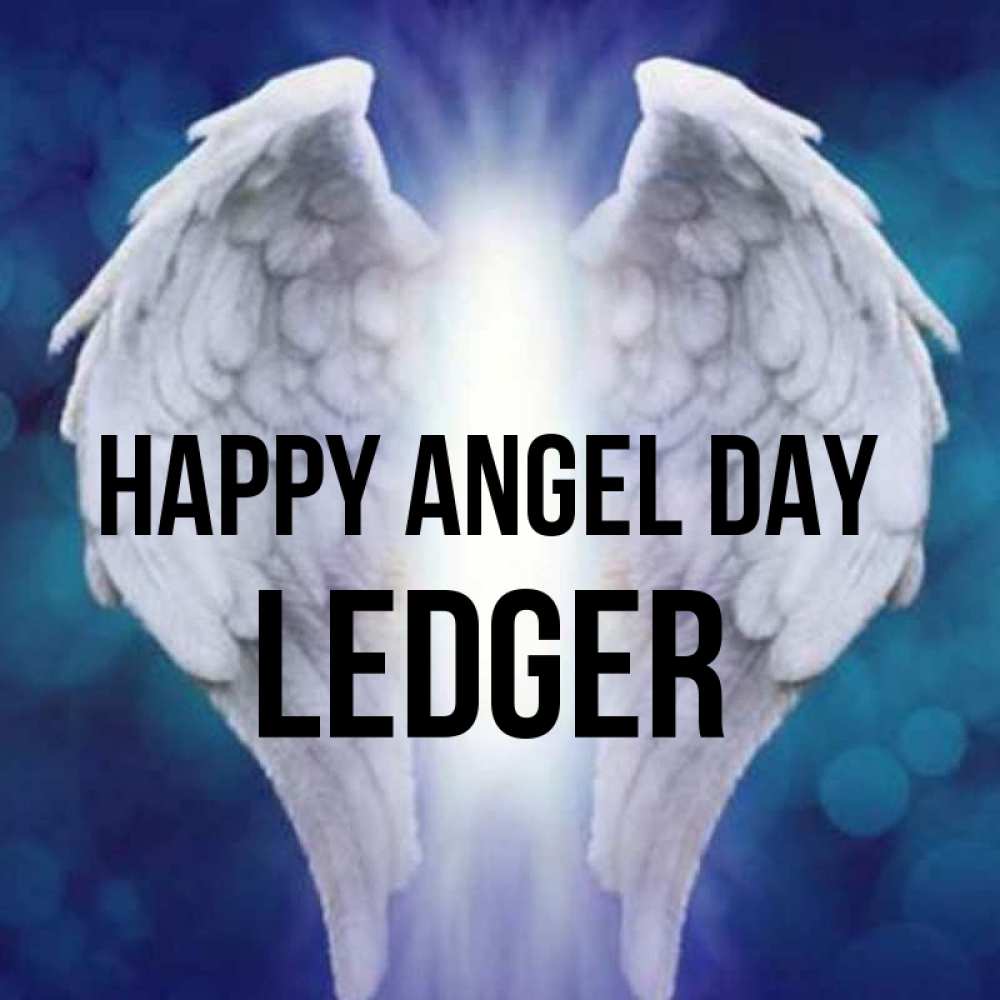 Greetings card с именем, Ledger happy angel day синий фон и крылышки Greetings with text for free download 