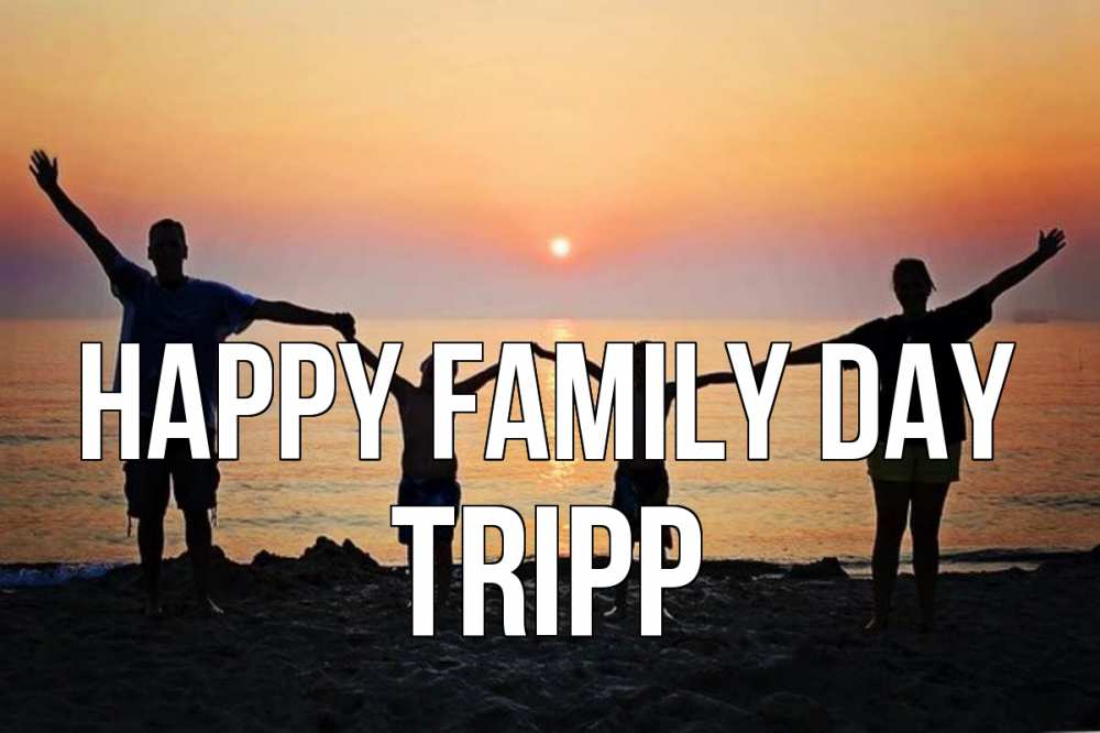 Greetings card с именем, Tripp happy family day мама, папа, дети, дочка,сын, море, пляж, закат Greetings with text for free download 