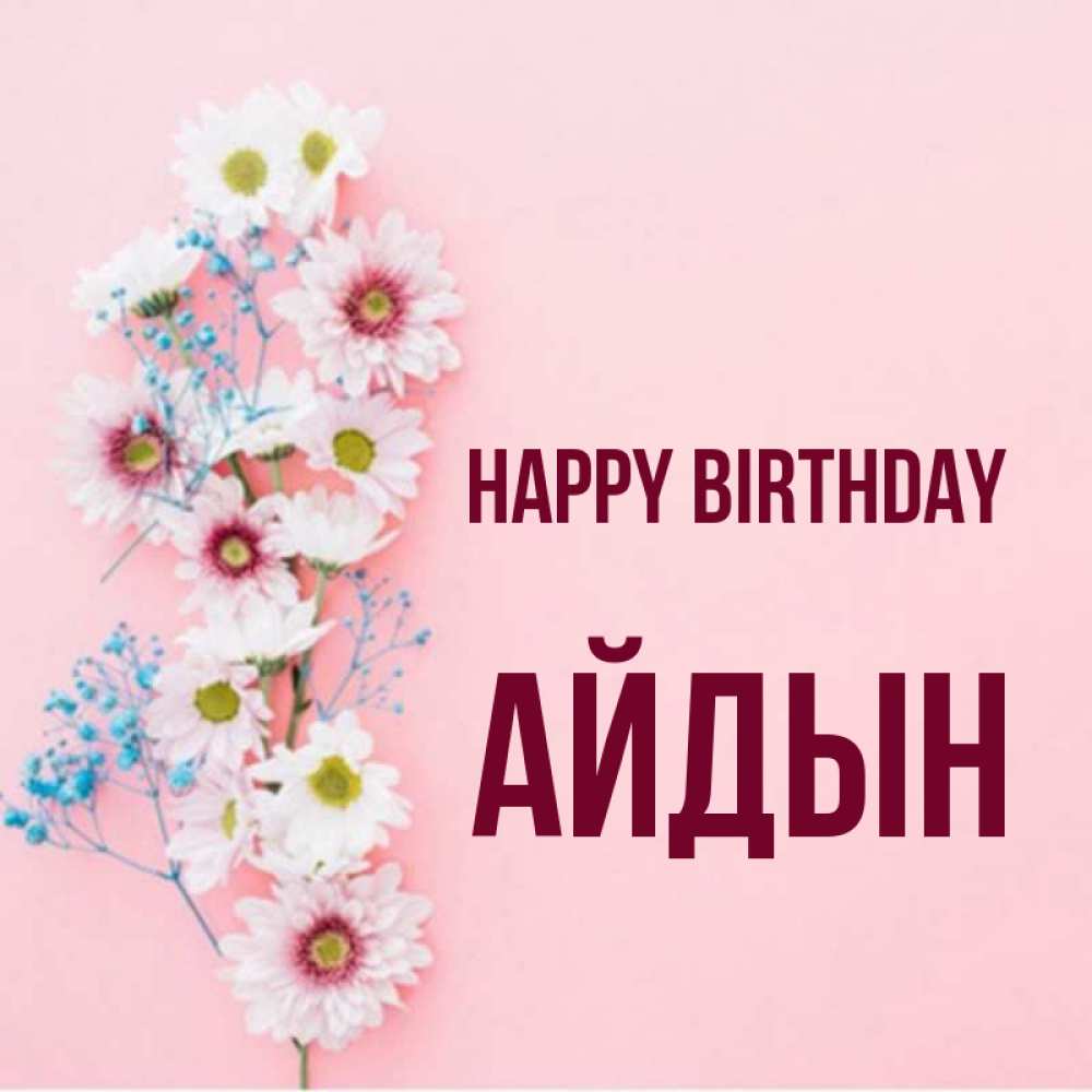 Greetings card с именем, Айдын Happy Birthday Родная моя с днем рождения тебя картинка с цветами белыми и голубыми Greetings with text for free download 