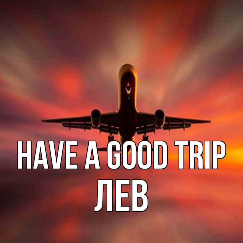 Greetings card с именем, Лев Have a good trip самолет набирает высоту Greetings with text for free download 