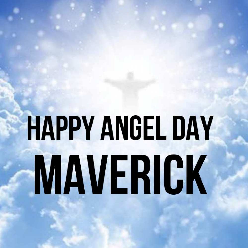 Greetings card с именем, Maverick happy angel day ангел на облаках в свете солнца Greetings with text for free download 