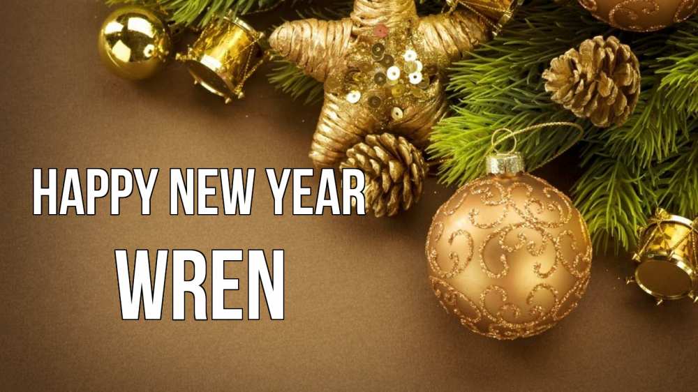 Greetings card с именем, Wren Happy New Year новый год Greetings with text for free download 