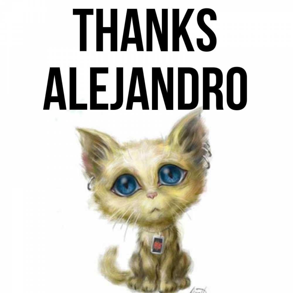 Greetings card с именем, Alejandro Thanks рисованный кот благодарит вас Greetings with text for free download 