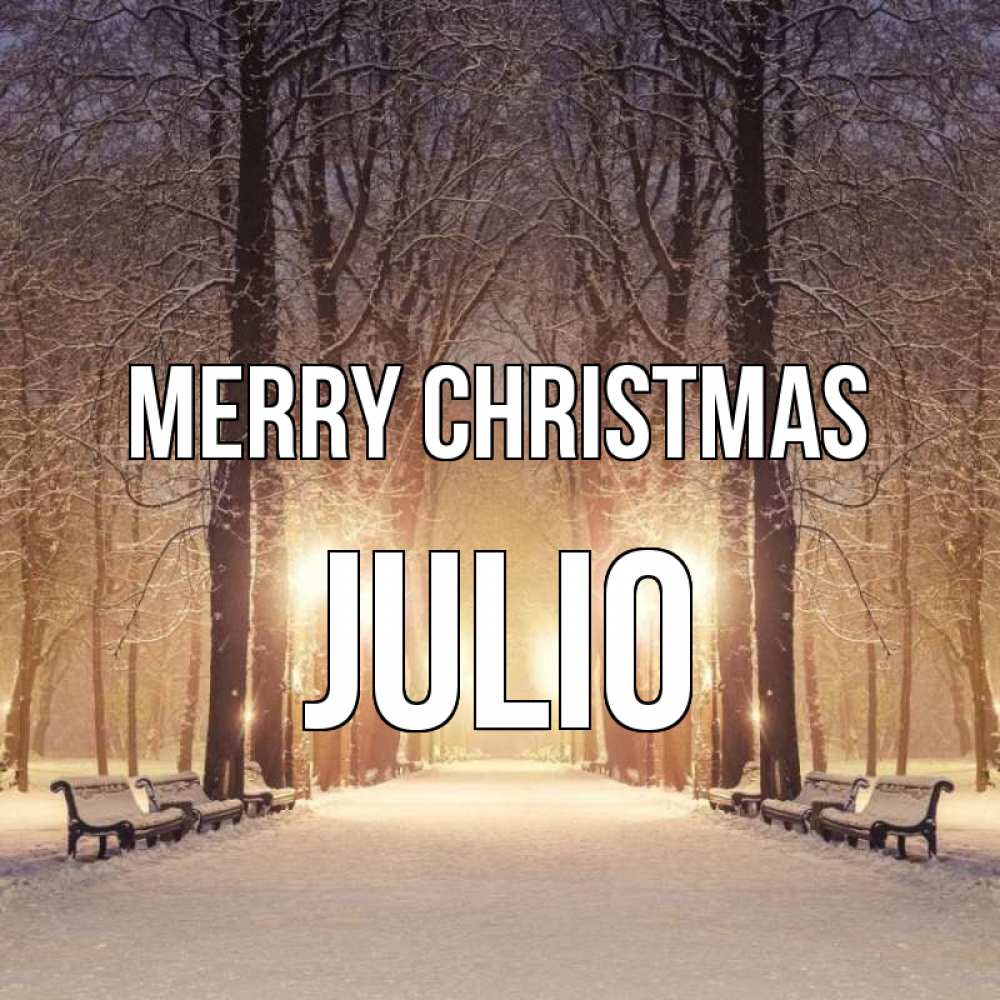 Greetings card с именем, Julio Merry Christmas зима, парк, фонарь, лес Greetings with text for free download 