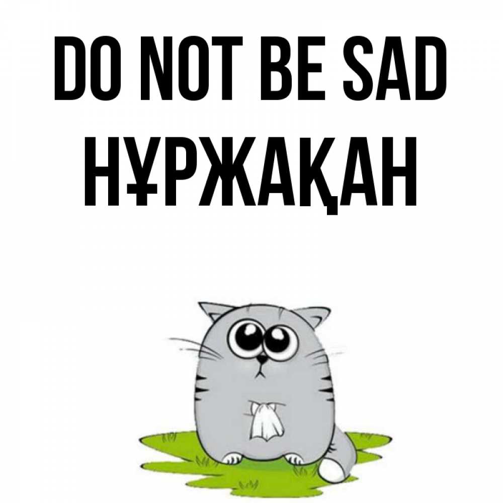 Greetings card с именем, НҰРЖАҚАН Do not be sad грустный котяра Greetings with text for free download 