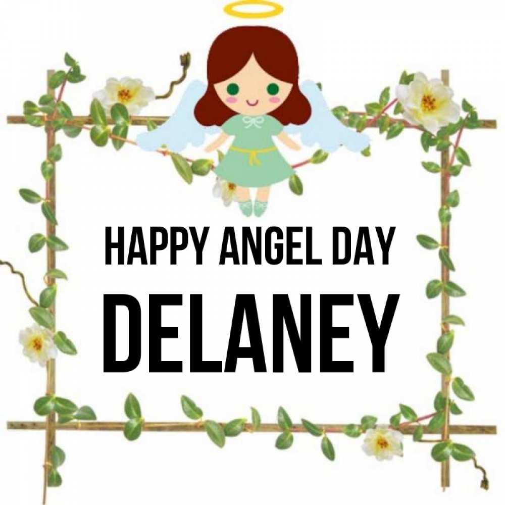 Greetings card с именем, Delaney happy angel day Ангел с нимбом Greetings with text for free download 