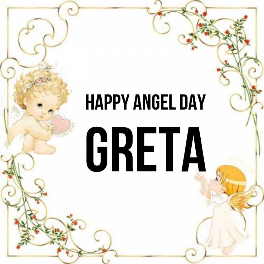 Greetings card с именем, Greta happy angel day ангелы желают прекрасных именин Greetings with text for free download 