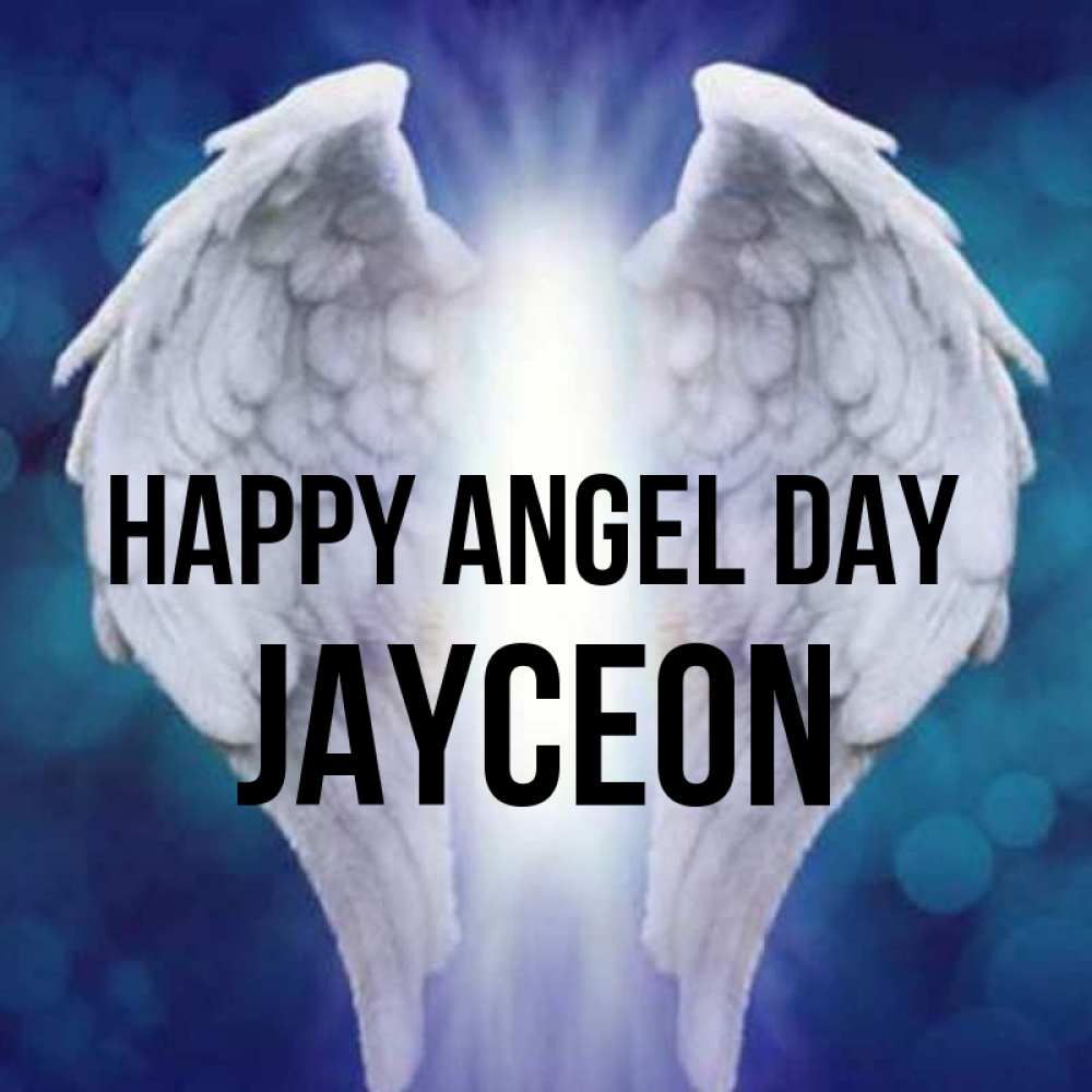 Greetings card с именем, Jayceon happy angel day синий фон и крылышки Greetings with text for free download 