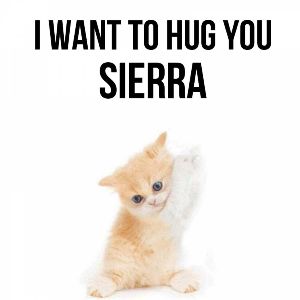 Greetings card с именем, Sierra I want to hug you я хочу очень скорее обнимаешек Greetings with text for free download 