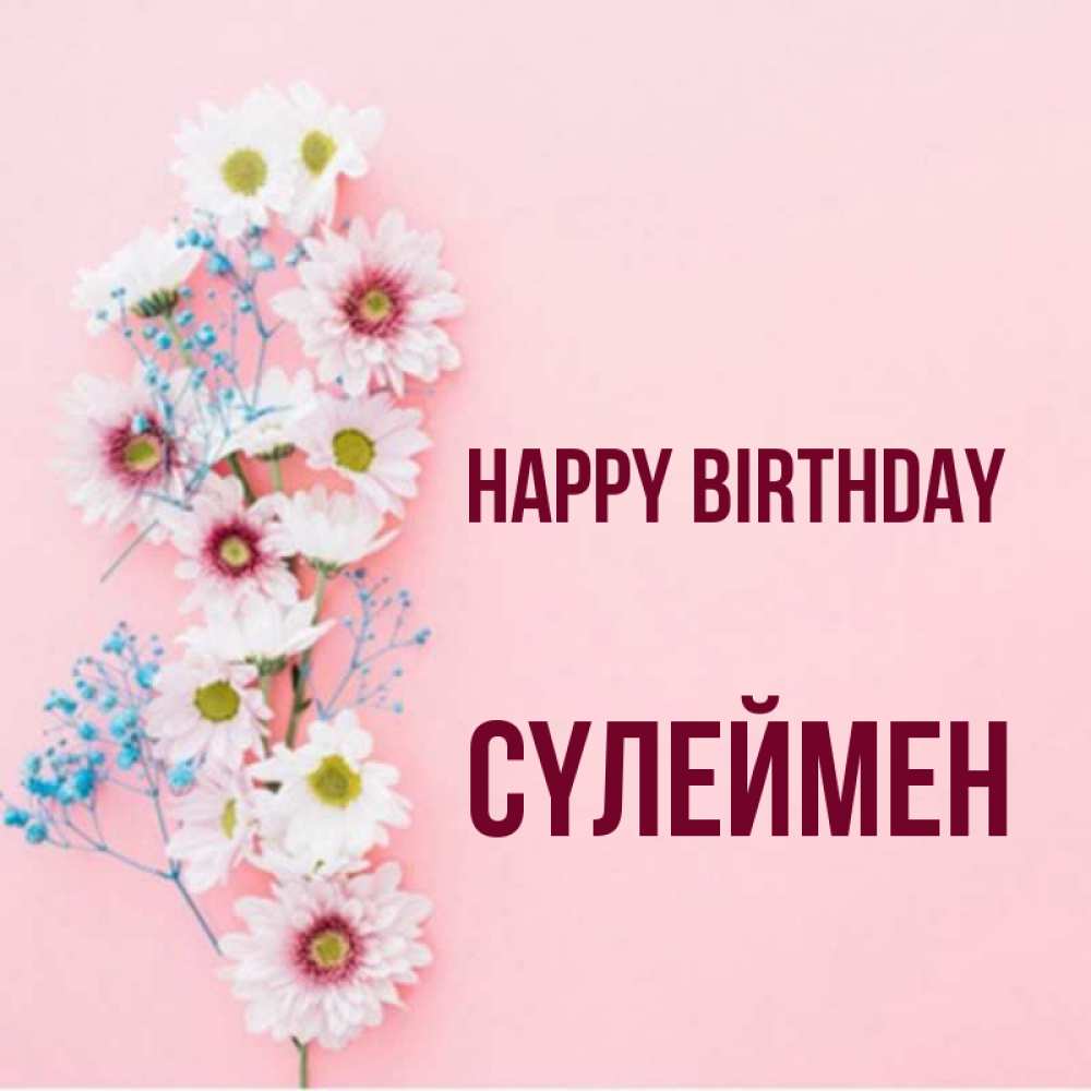 Greetings card с именем, СҮЛЕЙМЕН Happy Birthday Родная моя с днем рождения тебя картинка с цветами белыми и голубыми Greetings with text for free download 
