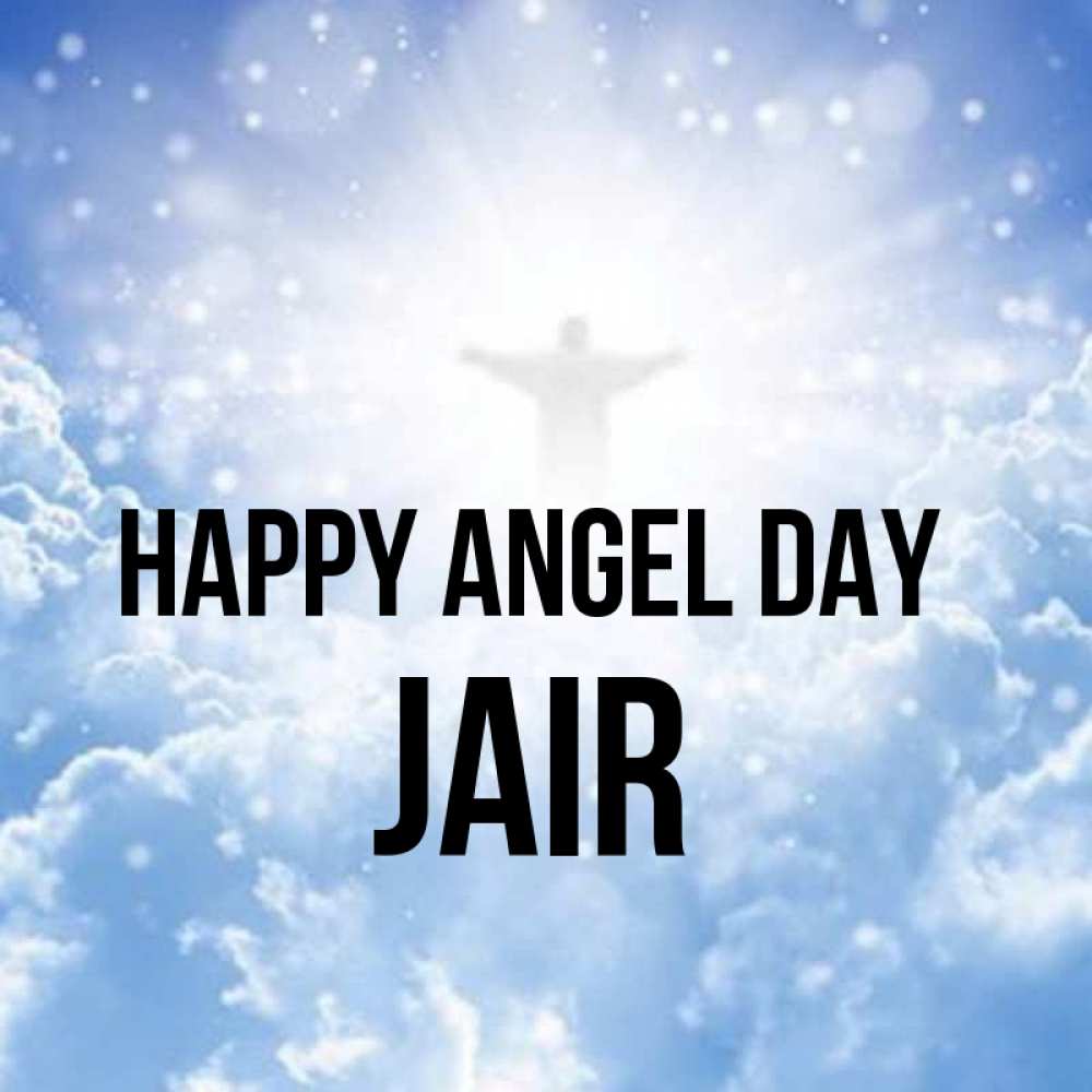Greetings card с именем, Jair happy angel day ангел на облаках в свете солнца Greetings with text for free download 