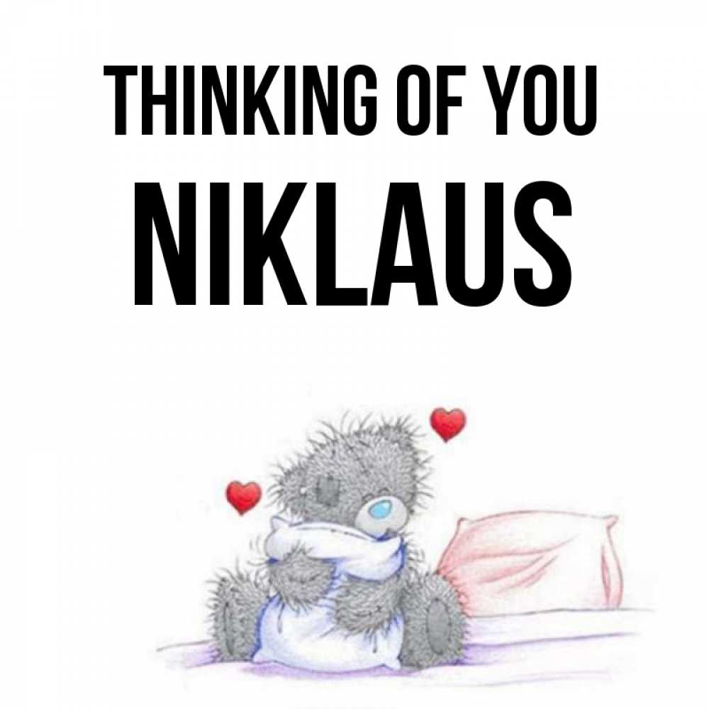 Greetings card с именем, Niklaus Thinking of you мишка на кровати Greetings with text for free download 