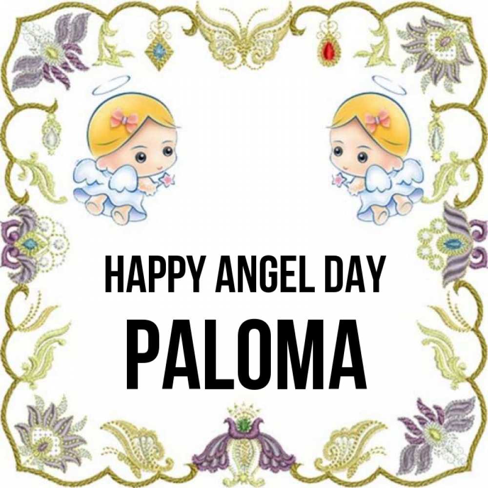 Greetings card с именем, Paloma happy angel day маленькие ангелы с крылышками Greetings with text for free download 