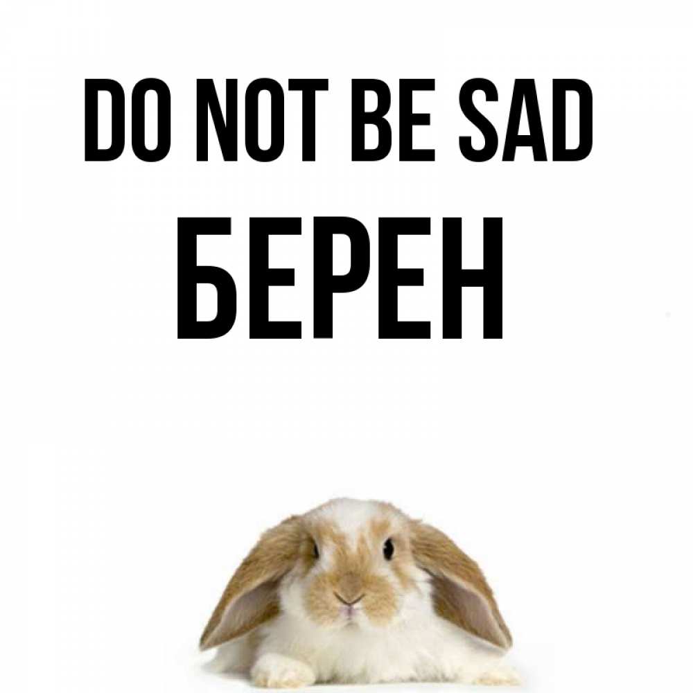 Greetings card с именем, Берен Do not be sad коричнево белый заяц с большими ушками Greetings with text for free download 