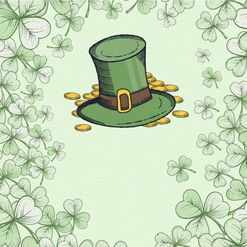 Открытка шляпа монеты  клевер  Good luck 