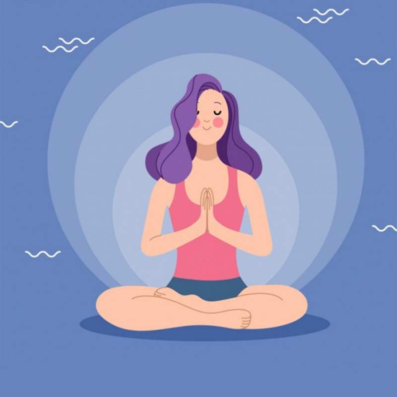 Открытка медетируем на удачу  девушка с фиолетовыми волосами  Good luck 