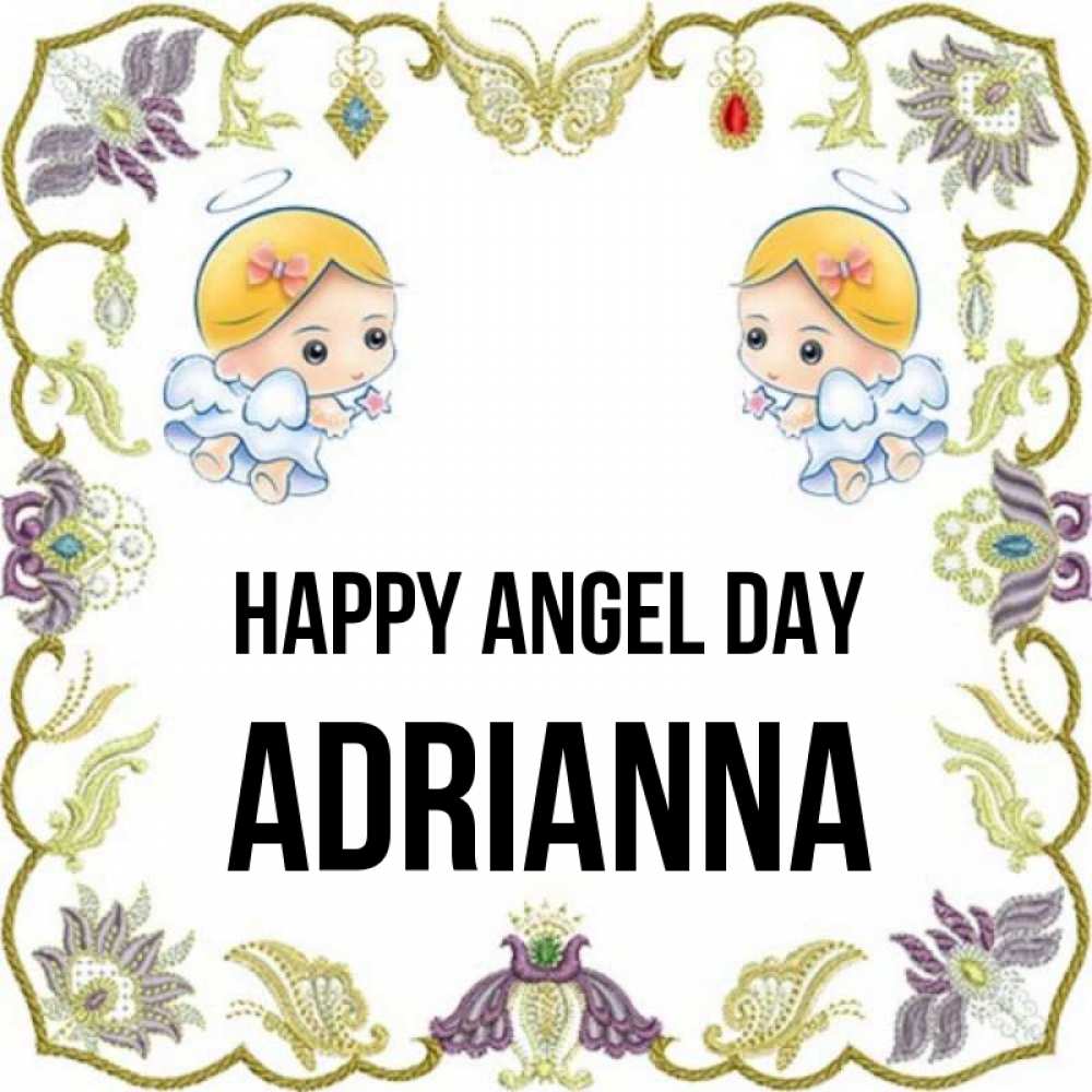 Greetings card с именем, Adrianna happy angel day маленькие ангелы с крылышками Greetings with text for free download 