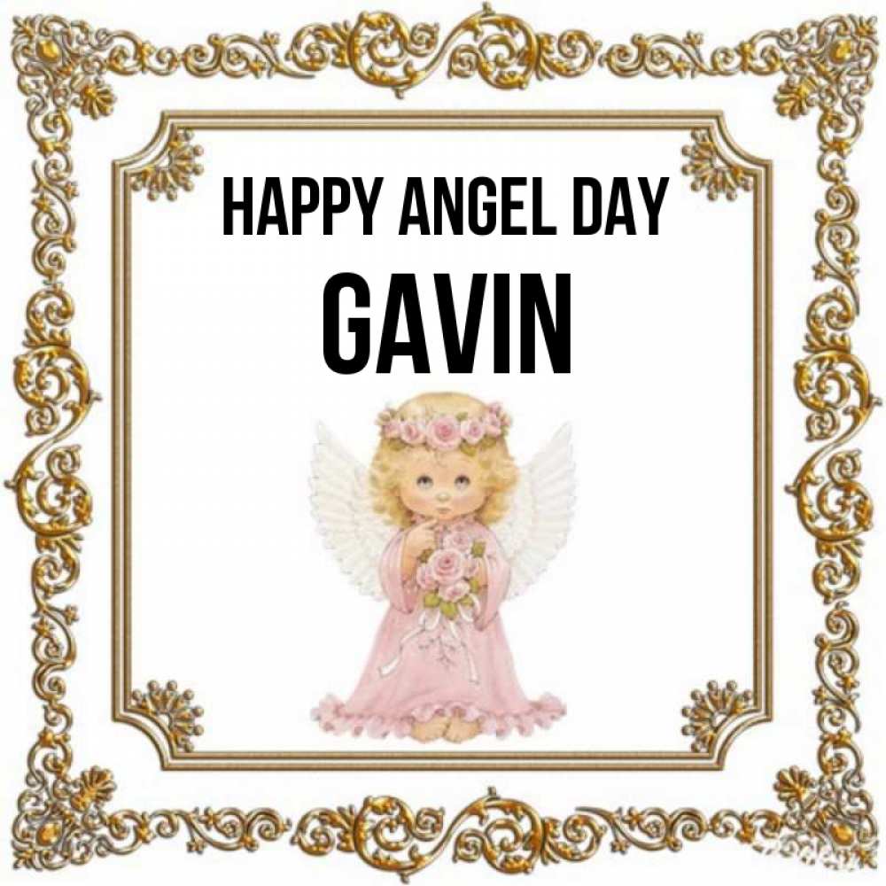 Greetings card с именем, Gavin happy angel day девочка ангел с крыльями и цветами в розовом платье Greetings with text for free download 
