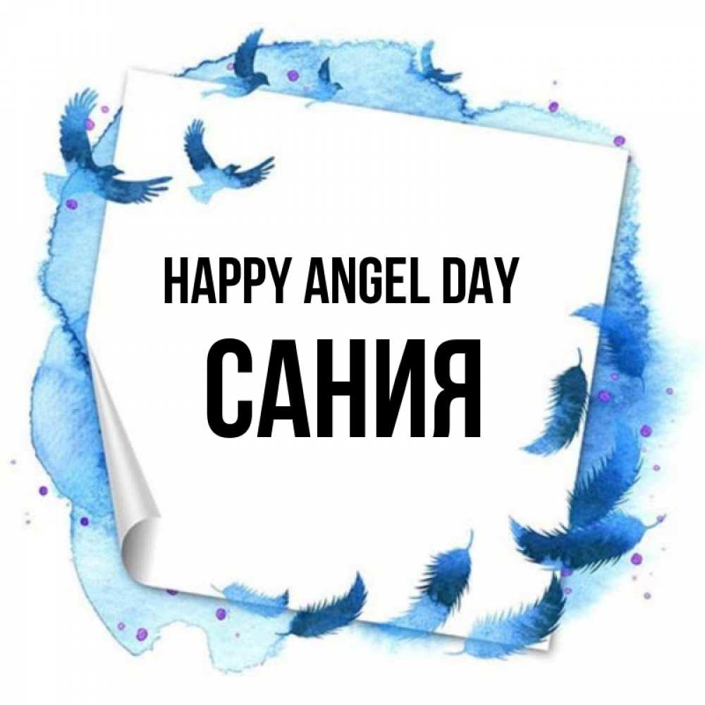 Greetings card с именем, Сания happy angel day красивые птицы летят Greetings with text for free download 
