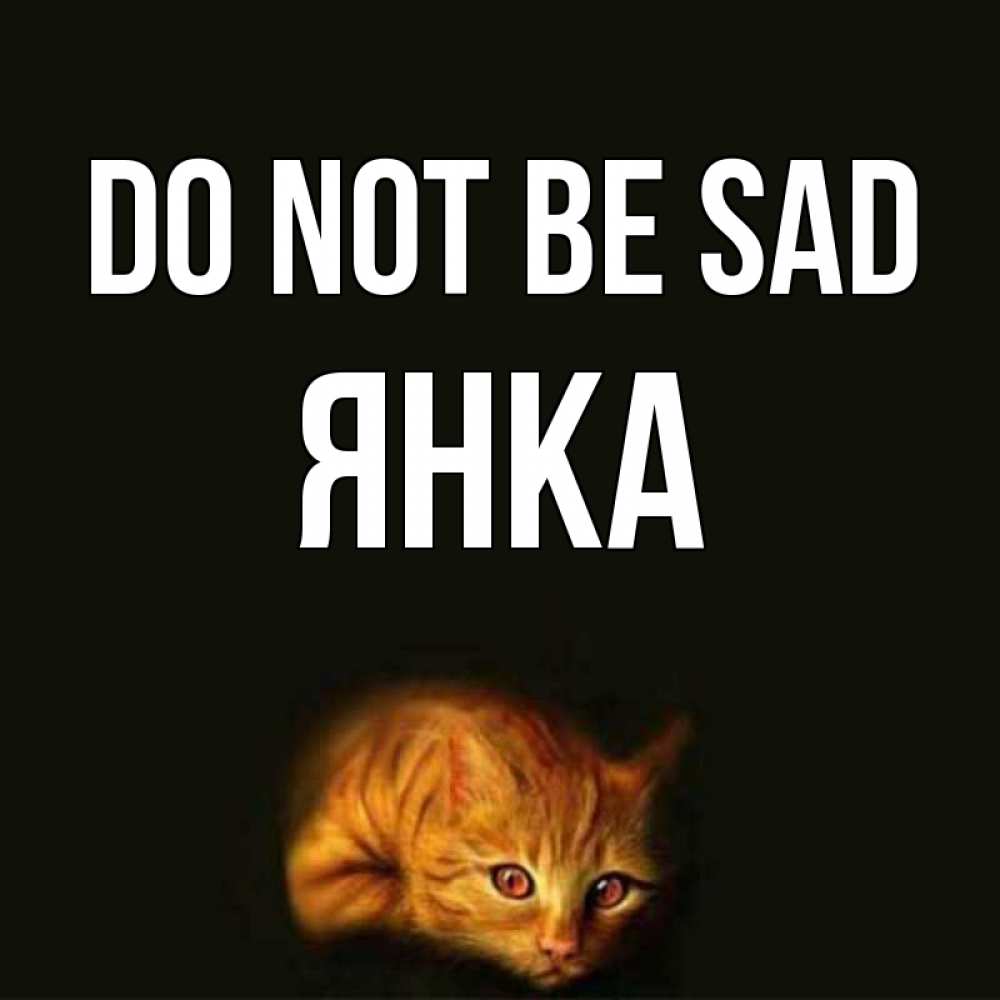 Greetings card с именем, Янка Do not be sad лежащий кот в темноте Greetings with text for free download 