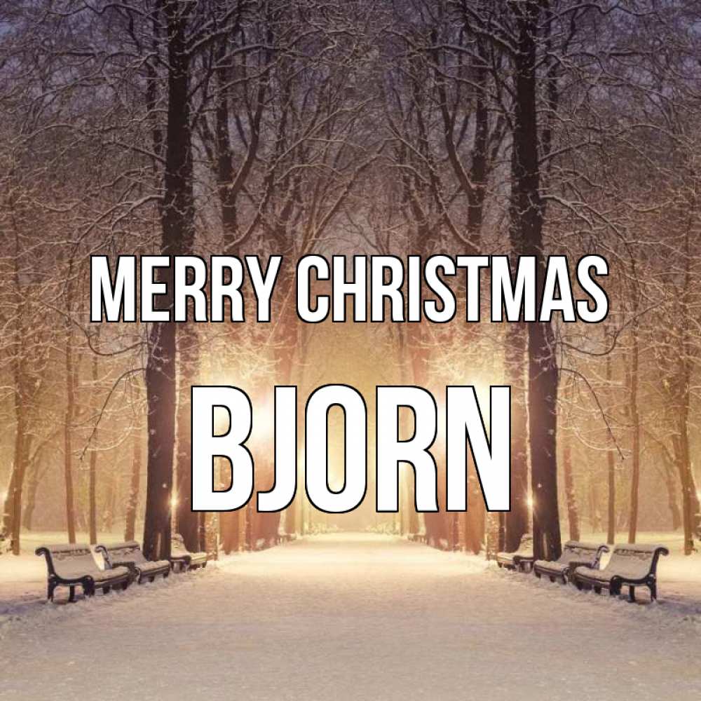 Greetings card с именем, Bjorn Merry Christmas зима, парк, фонарь, лес Greetings with text for free download 