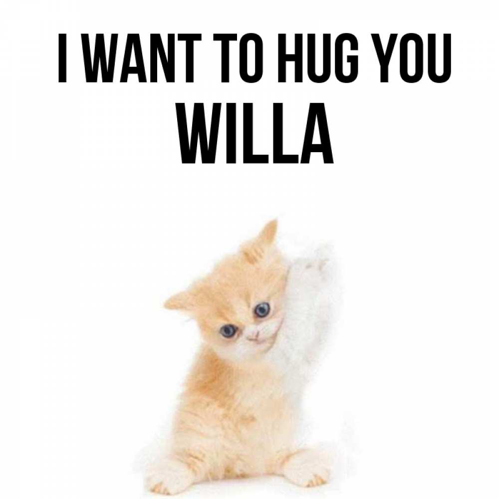 Greetings card с именем, Willa I want to hug you я хочу очень скорее обнимаешек Greetings with text for free download 