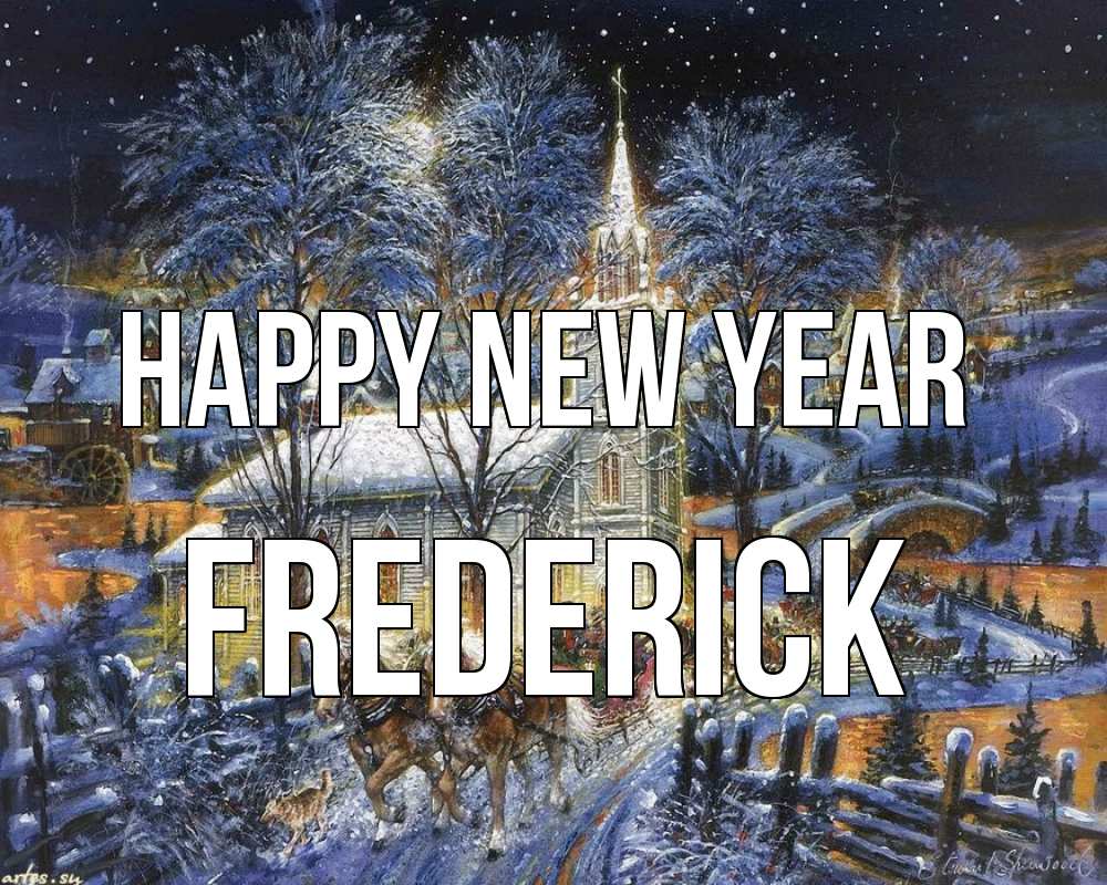 Greetings card с именем, Frederick Happy New Year упряжка лошадей, лошади, новый год Greetings with text for free download 