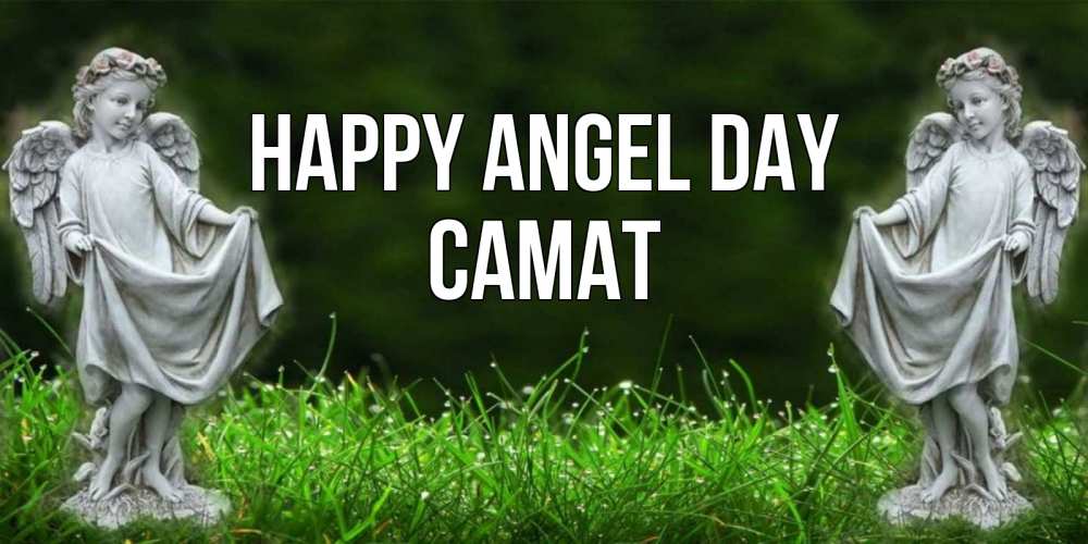 Greetings card с именем, САМАТ happy angel day небо, ангел, девушка Greetings with text for free download 