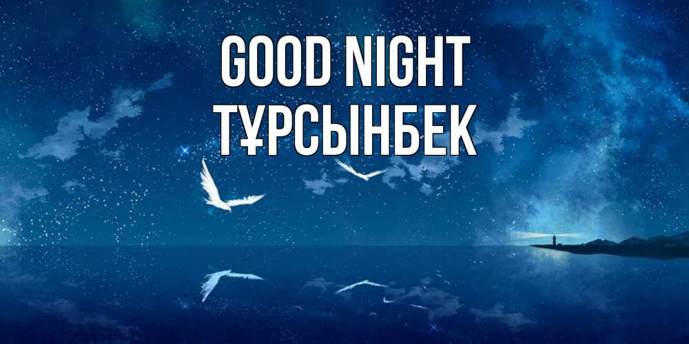 Greetings card с именем, ТҰРСЫНБЕК Good night птицы летят на фоне ночного неба Greetings with text for free download 