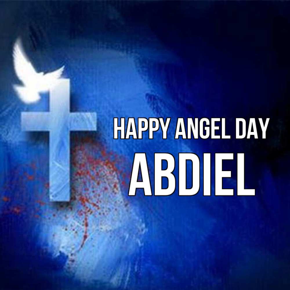 Greetings card с именем, Abdiel happy angel day Синий фон и птица Greetings with text for free download 