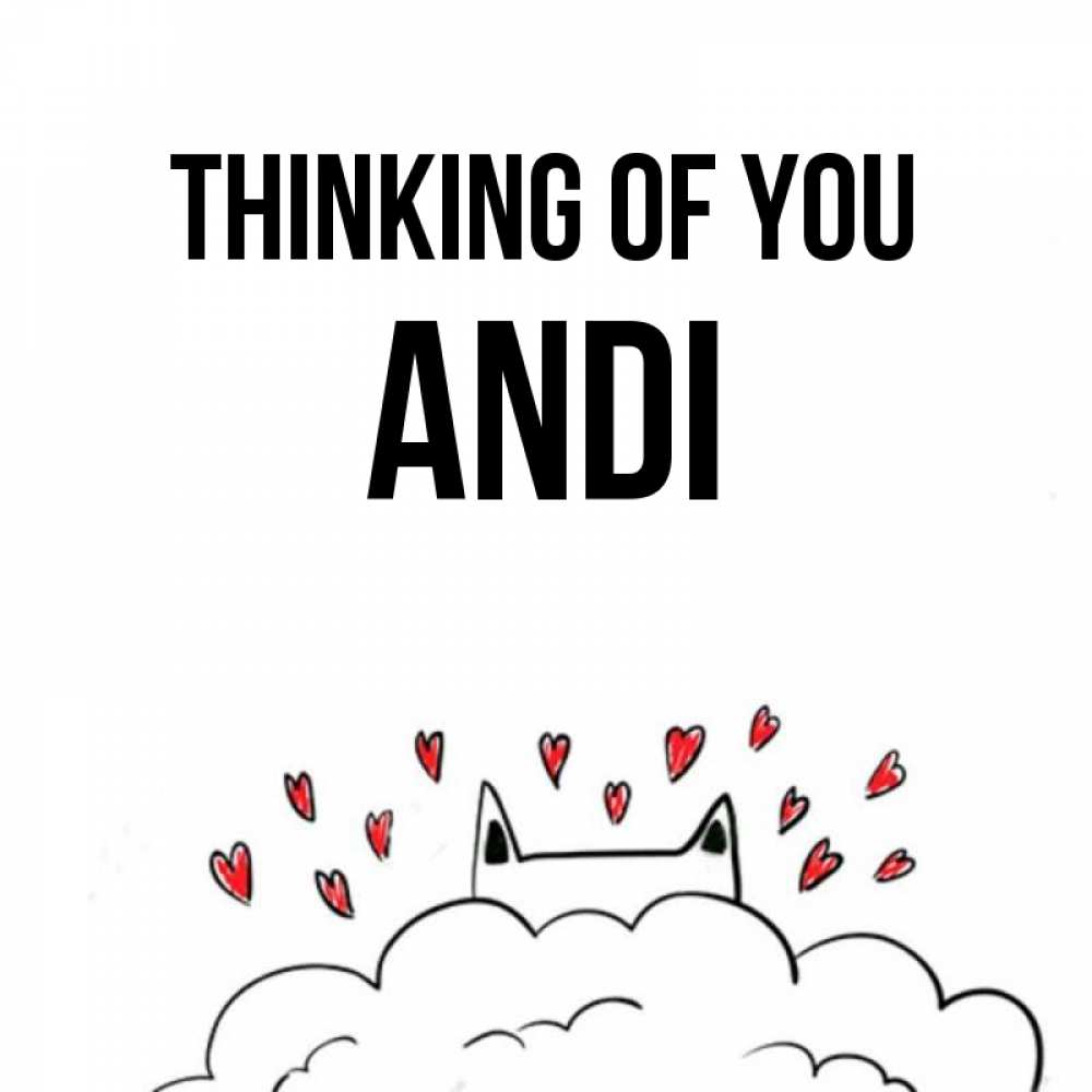 Greetings card с именем, Andi Thinking of you кот за облаком Greetings with text for free download 