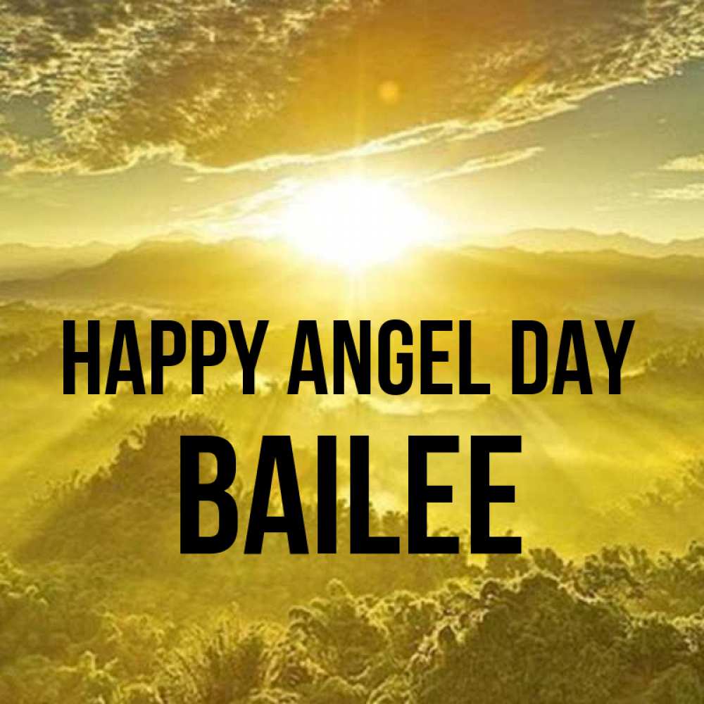 Greetings card с именем, Bailee happy angel day леса и небо в желтом Greetings with text for free download 