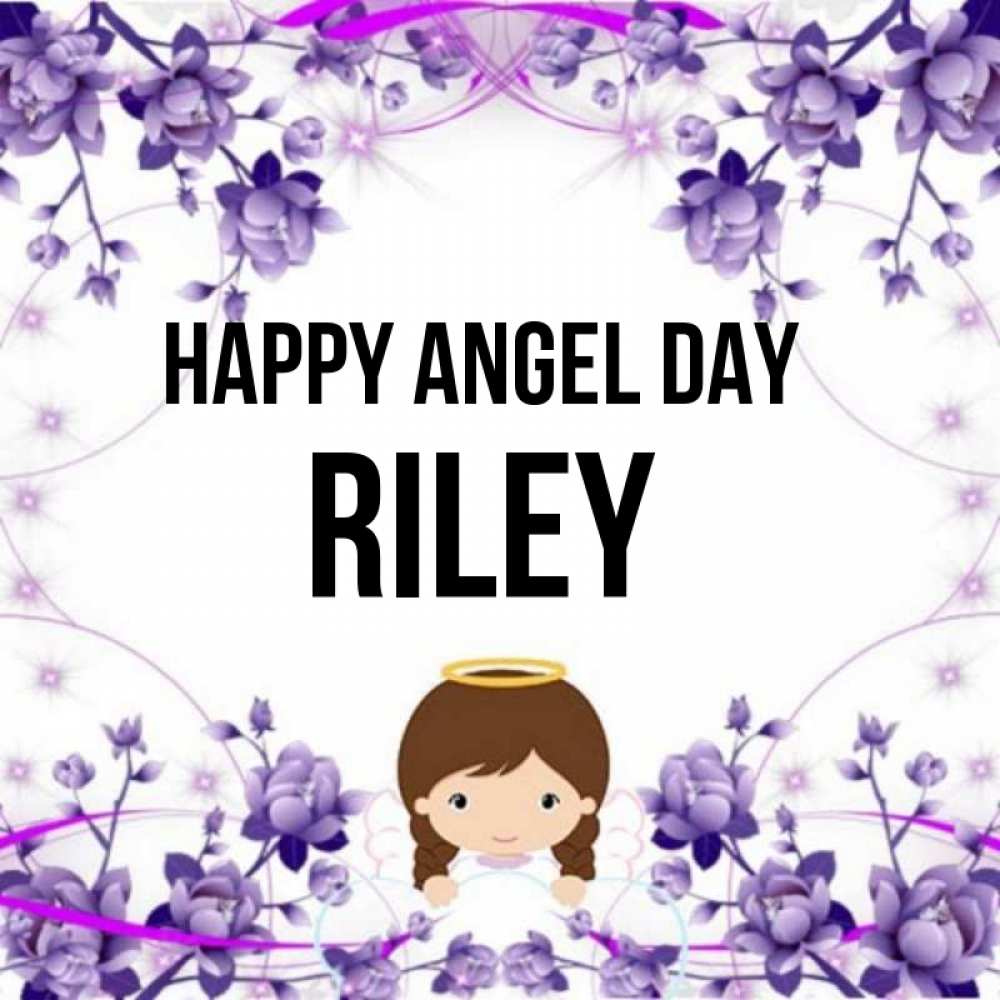 Greetings card с именем, Riley happy angel day с именинами в рамочке Greetings with text for free download 
