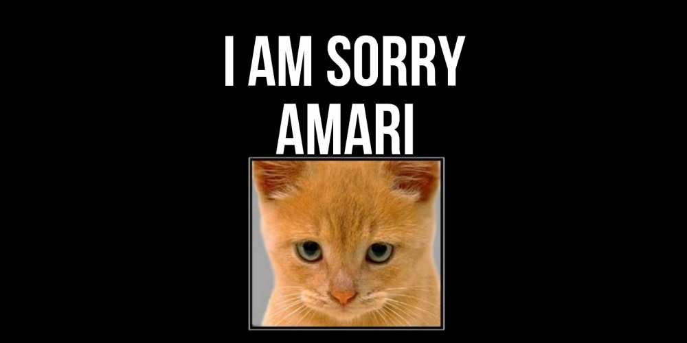 Greetings card с именем, Amari I am sorry рыжий грустный кот просит прощения Greetings with text for free download 