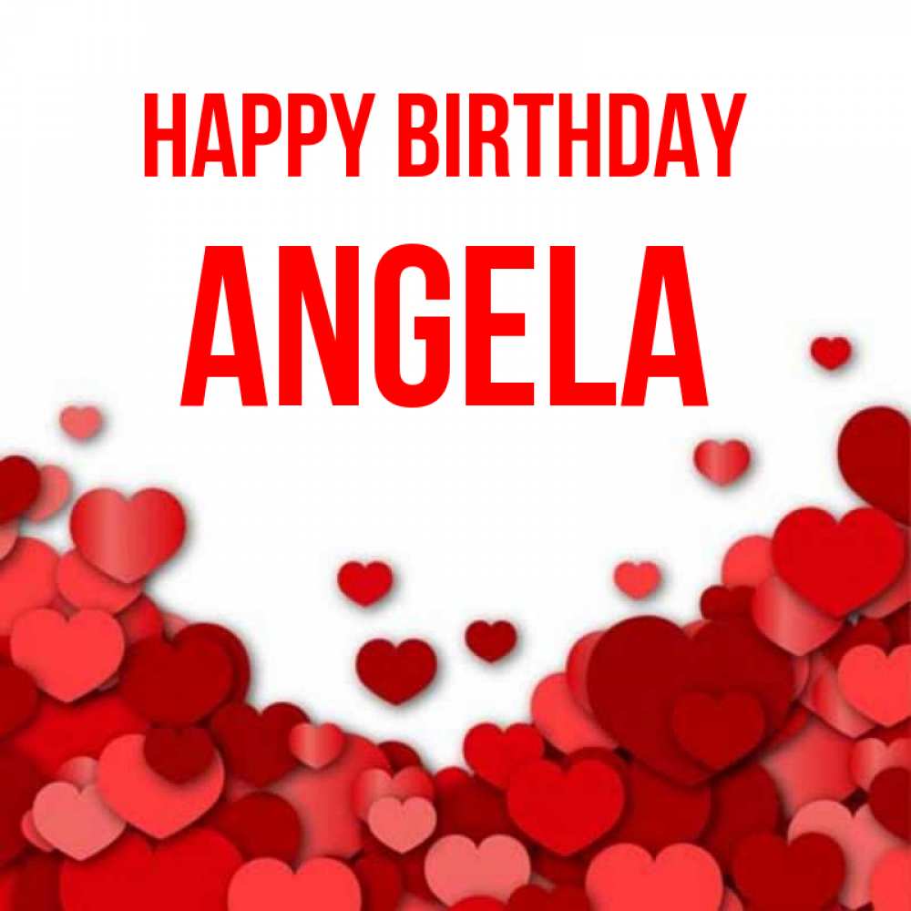 Greetings card с именем, Angela Happy Birthday много красных сердечек о любви Greetings with text for free download 
