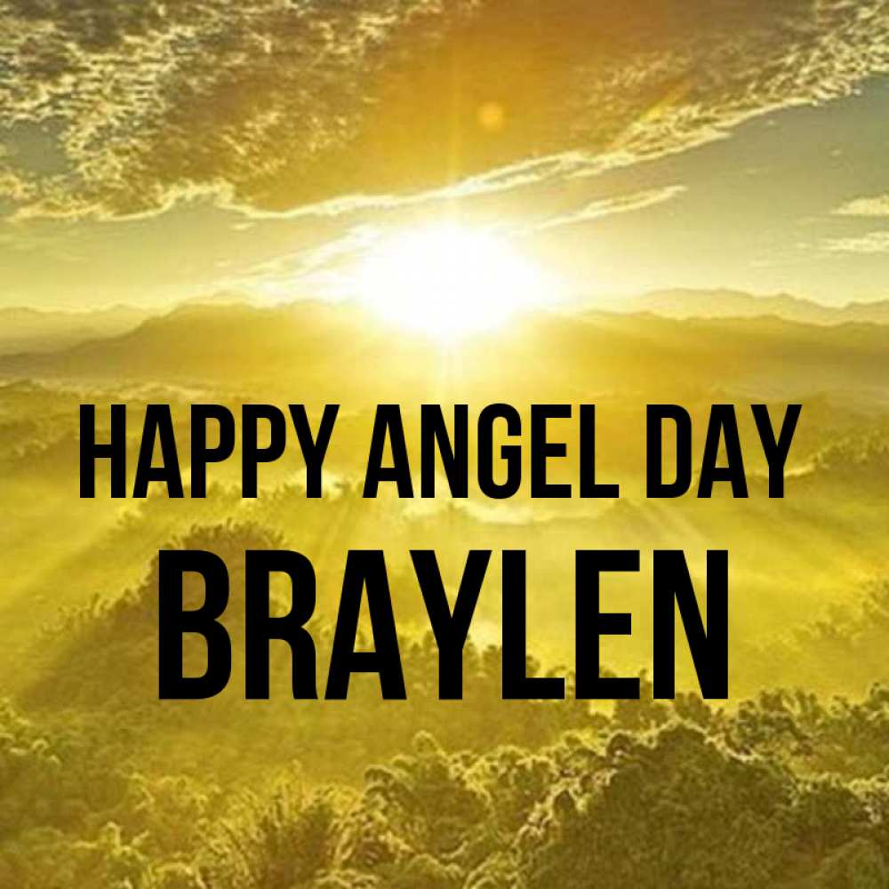 Greetings card с именем, Braylen happy angel day леса и небо в желтом Greetings with text for free download 
