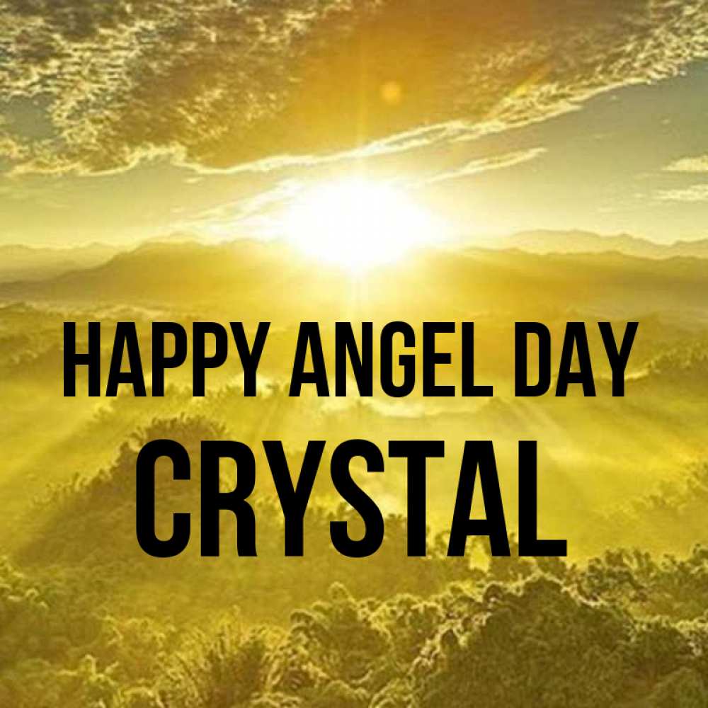 Greetings card с именем, Crystal happy angel day леса и небо в желтом Greetings with text for free download 