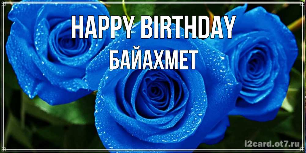 Greetings card с именем, Байахмет Happy Birthday розы с синим цветом Greetings with text for free download 
