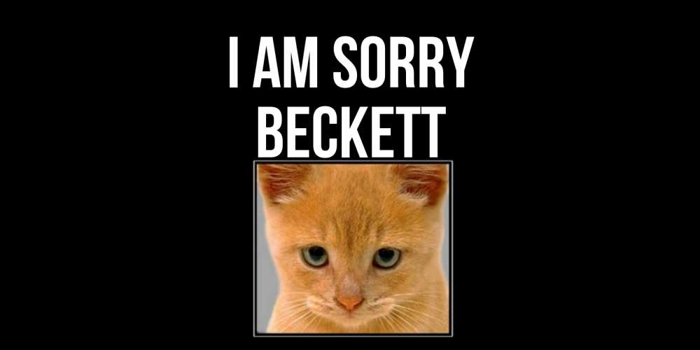 Greetings card с именем, Beckett I am sorry рыжий грустный кот просит прощения Greetings with text for free download 