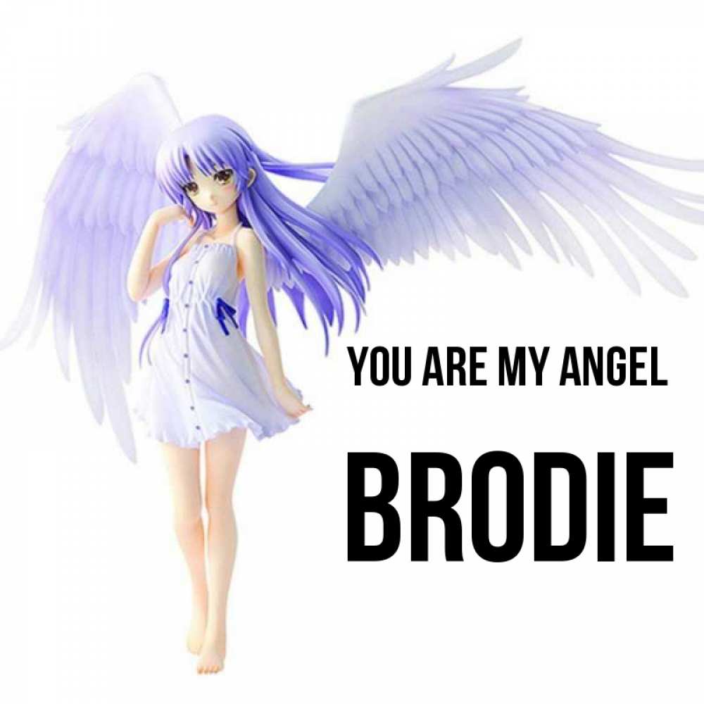 Greetings card с именем, Brodie You are my angel девушка ангел с фиолетовыми крыльями Greetings with text for free download 